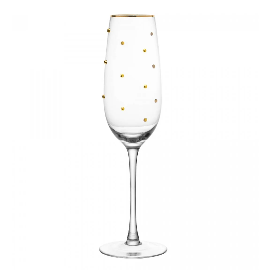 CONJUNTO 2 TAÇAS DE VIDRO PARA CHAMPANHE BALLS FIO DE OURO 220ML - WOLFF