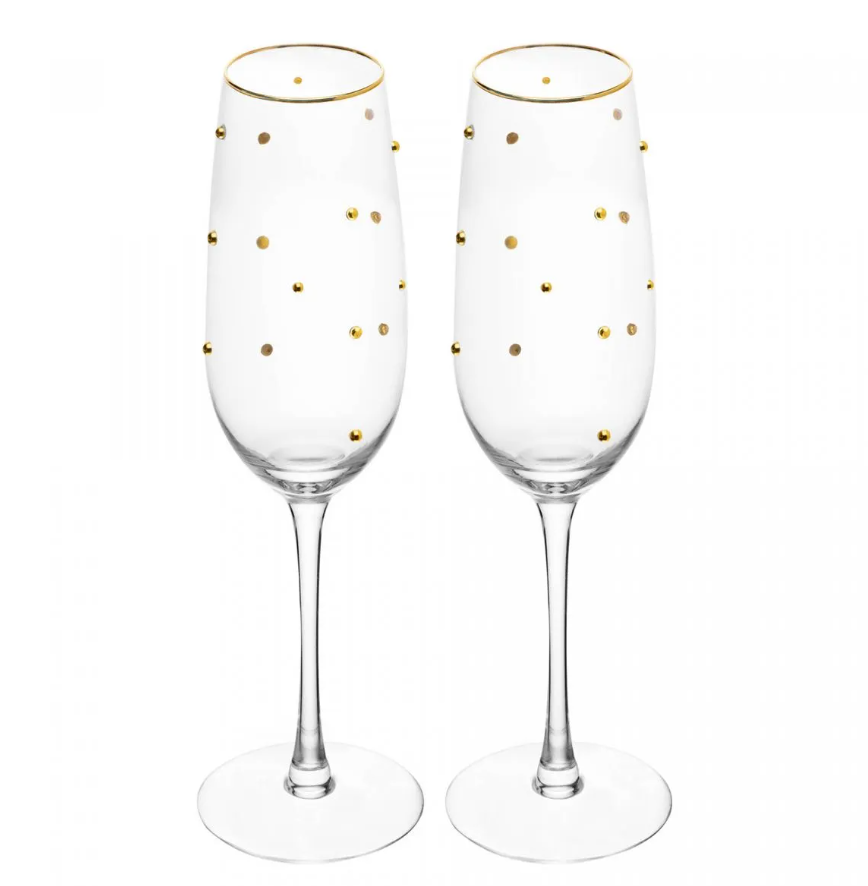 CONJUNTO 2 TAÇAS DE VIDRO PARA CHAMPANHE BALLS FIO DE OURO 220ML - WOLFF