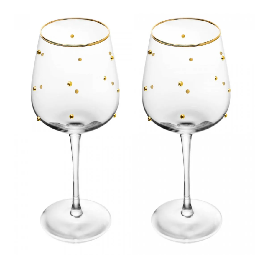 CONJUNTO 2 TAÇAS DE VIDRO PARA VINHO BALSS FIO DE OURO 350ML - WOLFF