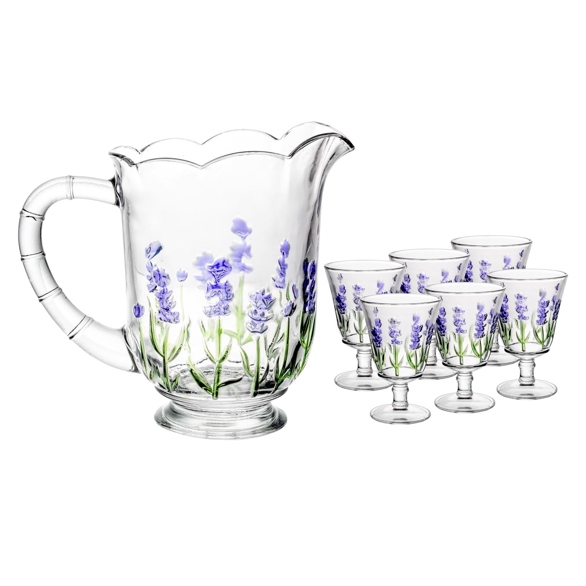 CONJUNTO JARRA 1,3L COM 6 TACAS DE CRISTAL DE CHUMBO 240ML LAVANDA - LYOR