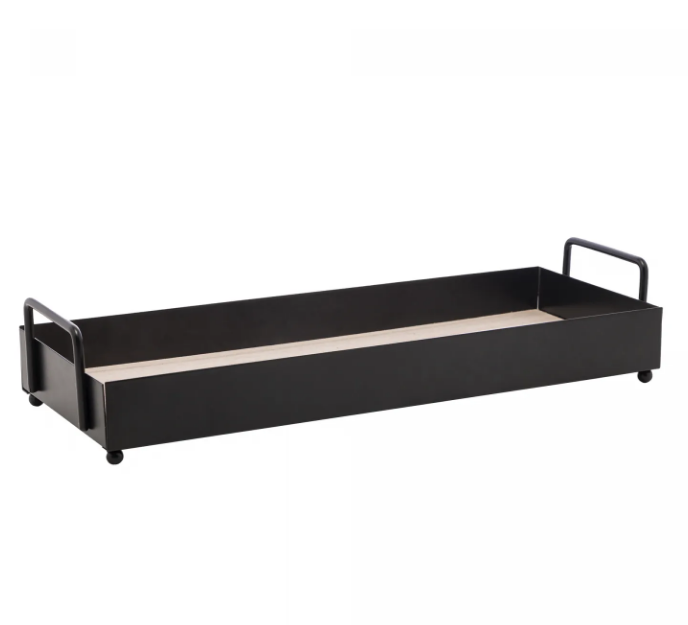 BANDEJA RETANGULAR DE METAL COM FUNDO DE MDF E ALÇA PRETO FOSCO 30X11X6CM - LYOR
