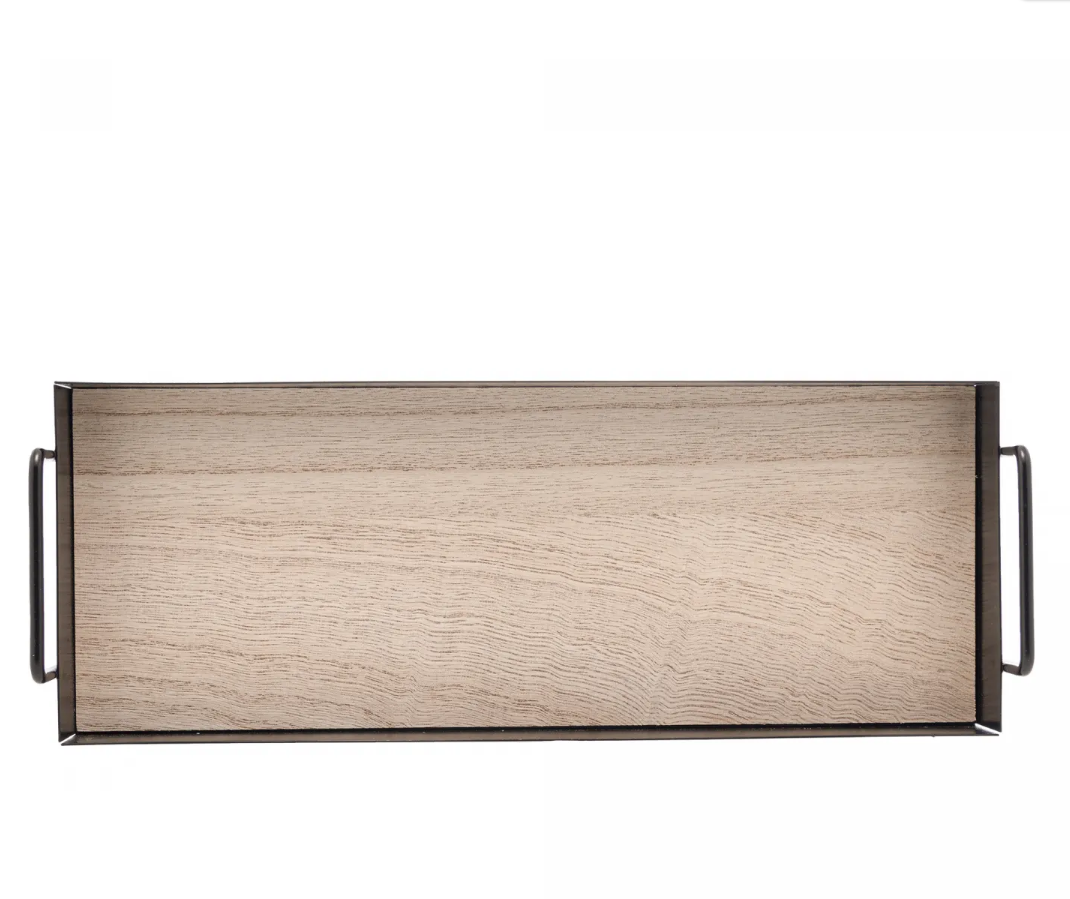 BANDEJA RETANGULAR DE METAL COM FUNDO DE MDF E ALÇA PRETO FOSCO 30X11X6CM - LYOR