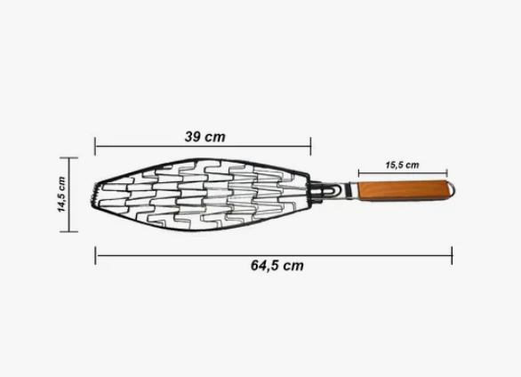 GRELHA PARA PEIXES CHURRASCO COM CABO DE MADEIRA COM TRAVA - CLINK