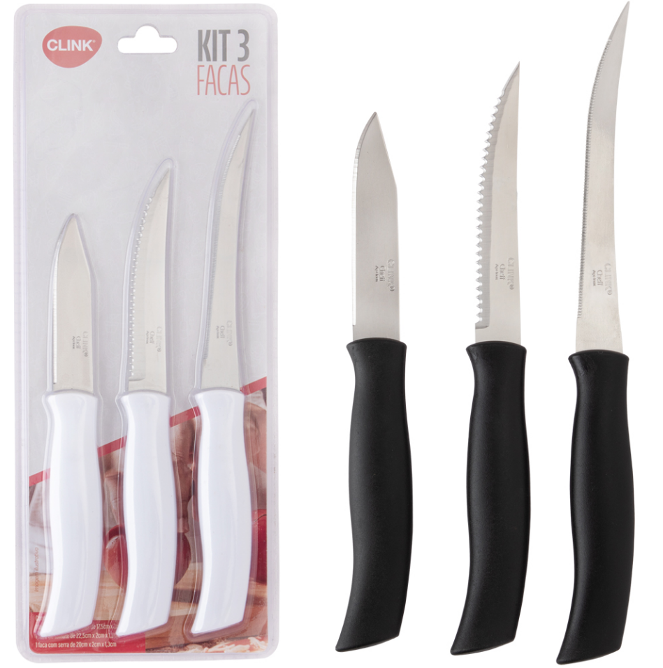 JOGO COM 3 FACAS DE COZINHA - CLINK