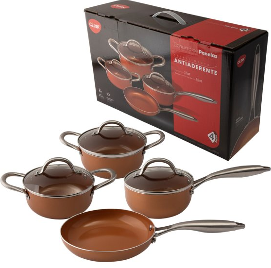 Jogo Panelas Cobre 4 Pecas Aluminio, Aco Inox E Vidro 50 Cm X 14 Cm X 33 Cm