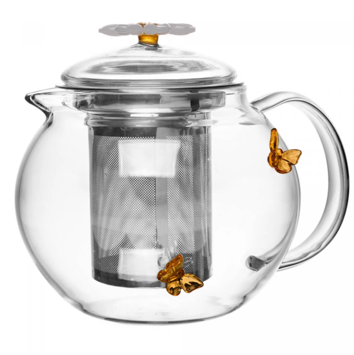 CHALEIRA DE VIDRO BOROSSILICATO COM DIFUSOR EM AÇO INOX SUN GARDEN 600ML - WOLFF