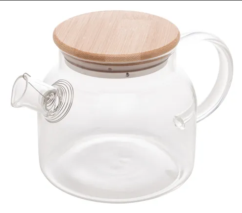 CHALEIRA DE VIDRO BOROSSILICATO COM TAMPA EM BAMBU 600ML - WOLFF