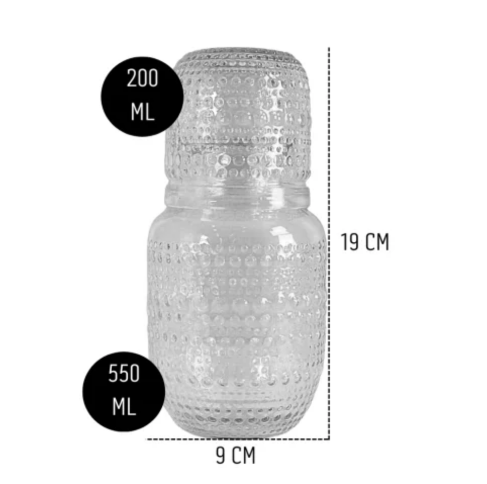 MORINGA DE VIDRO 550ML COM COPO 200ML - FLASHGOODS