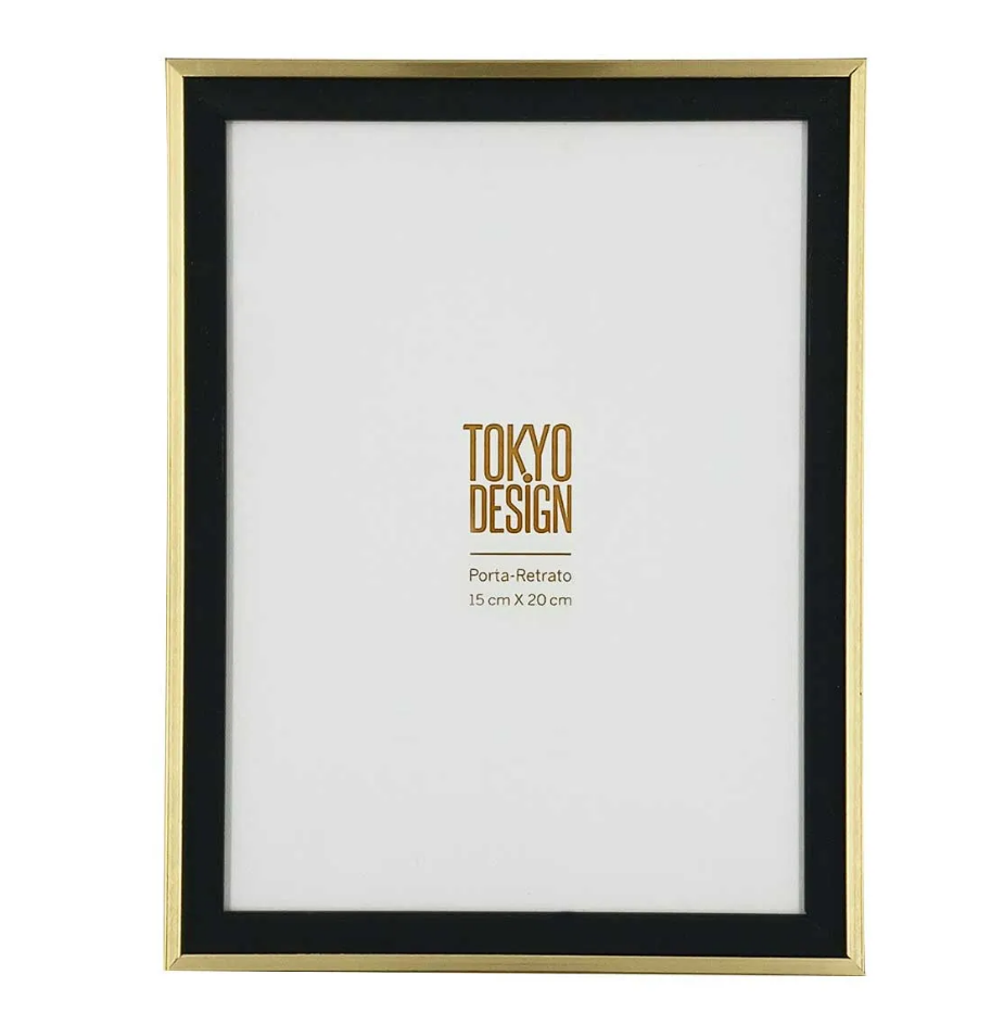 PORTA RETRATO DECORATIVO CLEAN PALMIRA 15X20 PRETO COM DOURADO - MULTIART