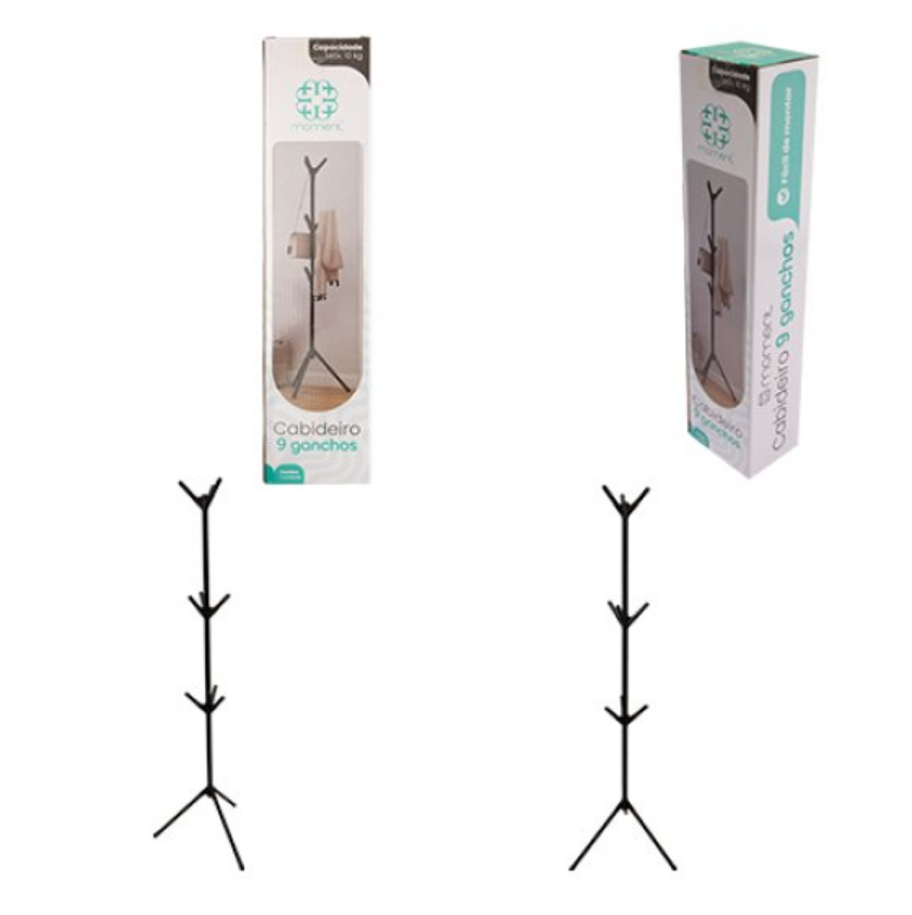 CABIDEIRO MULTIUSO MANCEBO PORTÁTIL SUPORTA ATÉ 10KG COM 9 HASTES 163X40X48CM - C3B