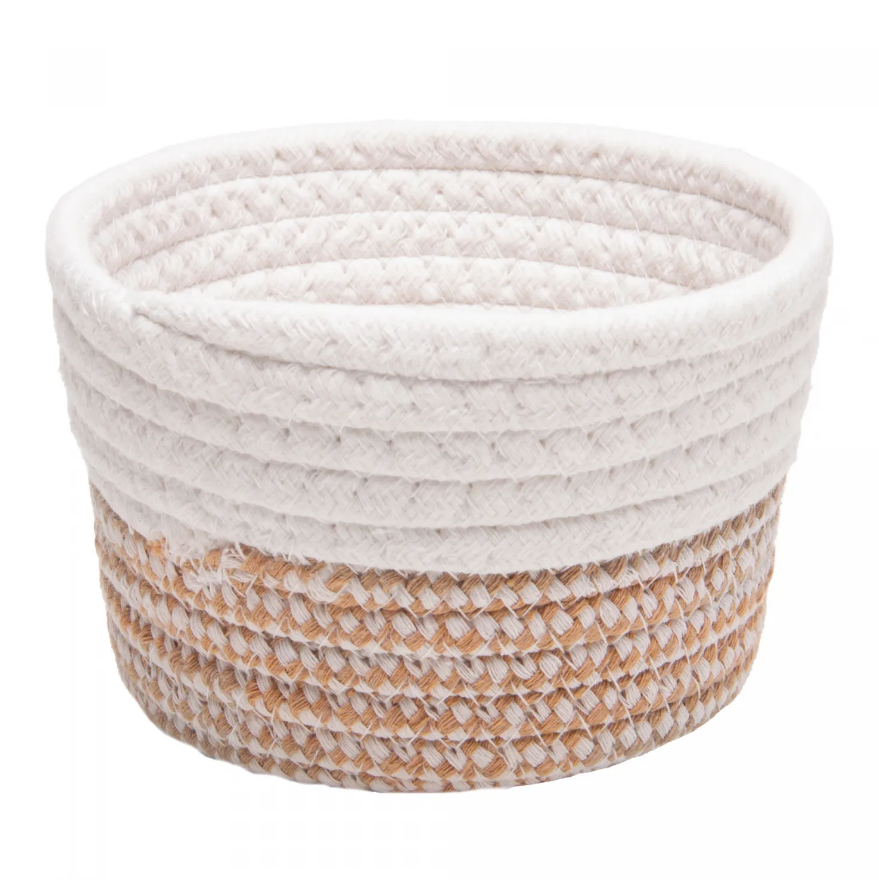 CESTO DECORATIVO ORGANIZADOR MULTIUSO DE POLIÉSTER 15X9CM BEGE/BRANCO - LYOR