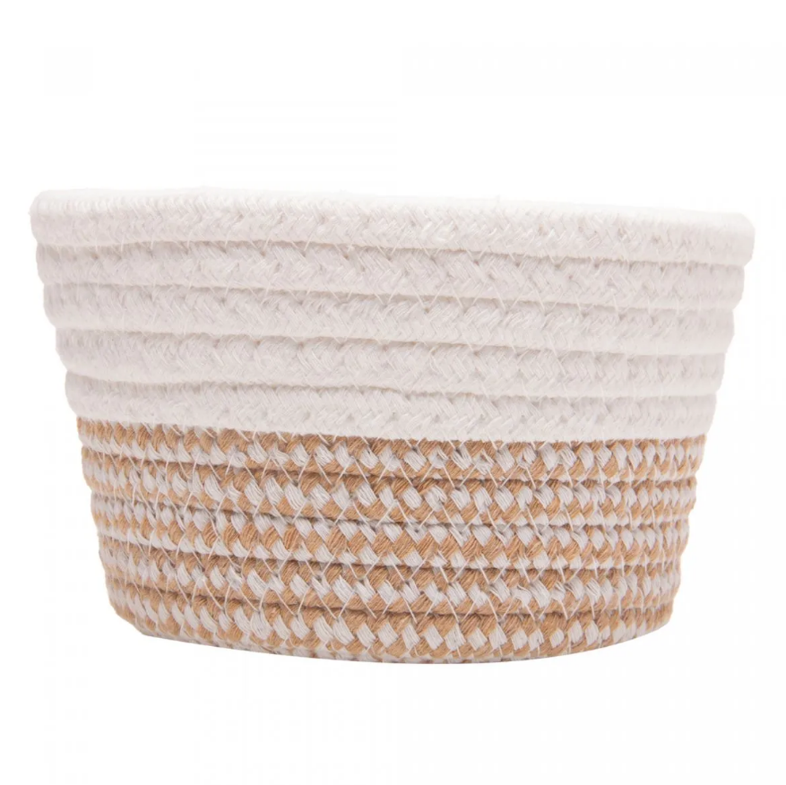CESTO DECORATIVO ORGANIZADOR MULTIUSO DE POLIÉSTER 15X9CM BEGE/BRANCO - LYOR