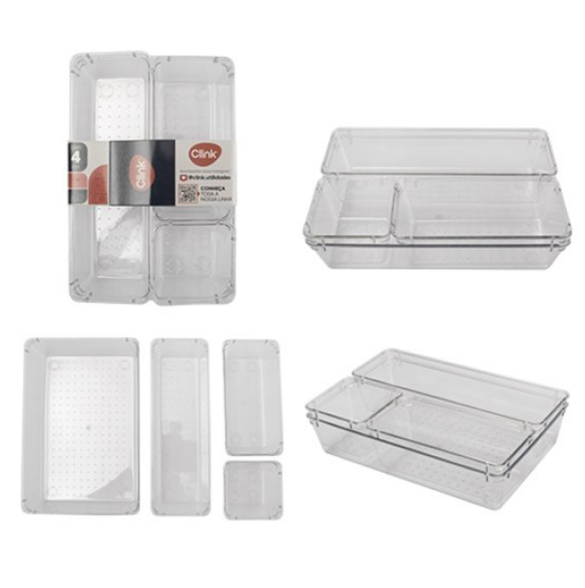 KIT COM 4 ORGANIZADORES MULTIUSO PARA GAVETAS CLOSET - CLINK