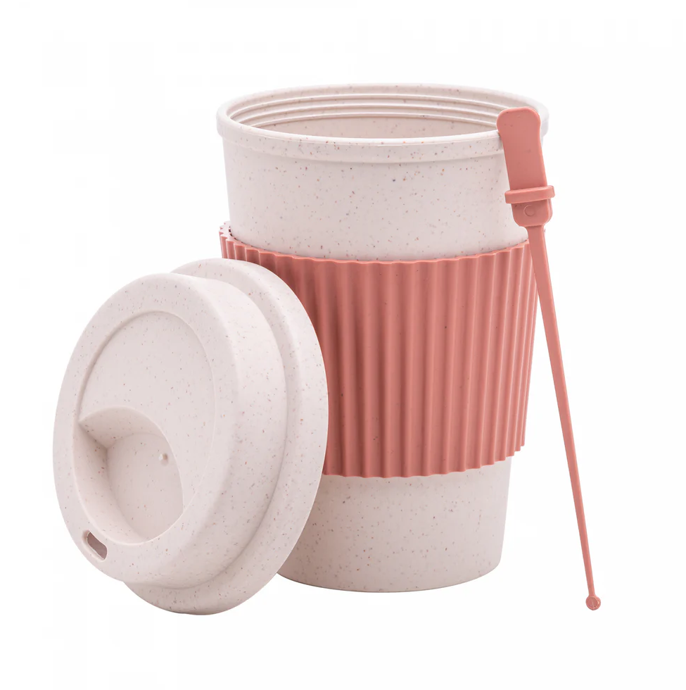 COPO PARA CAFÉ COM TAMPA E MEXEDOR DE BAMBU 450ML CORES SORTIDAS - LYOR