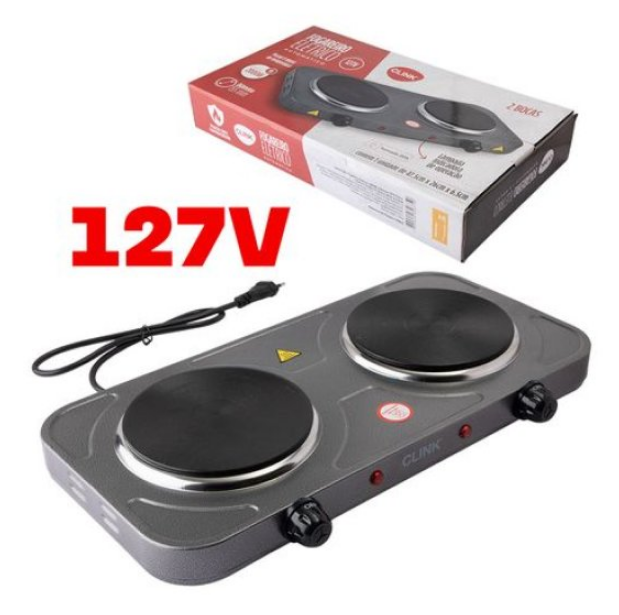 FOGAREIRO ELÉTRICO 2000W 2 BOCAS 127V 47X26CM - CLINK