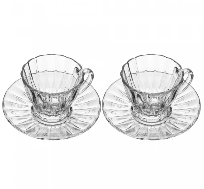 KIT COM 2 XÍCARAS DE CRISTAL PARA CAFÉ COM PIRES RADIAL 90ML - WOLFF