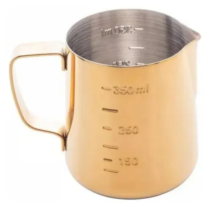 LEITEIRA DE AÇO INOX COM MEDIDAS 350ML DOURADA - LYOR
