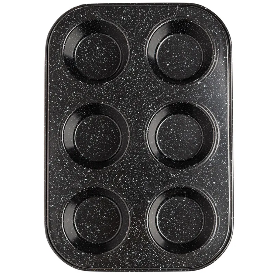 FORMA DE AÇO CARBONO ANTIADERENTE PARA CUPCAKE COM 6 CAVIDADES GRANILITE PRETO 26X18CM - LYOR