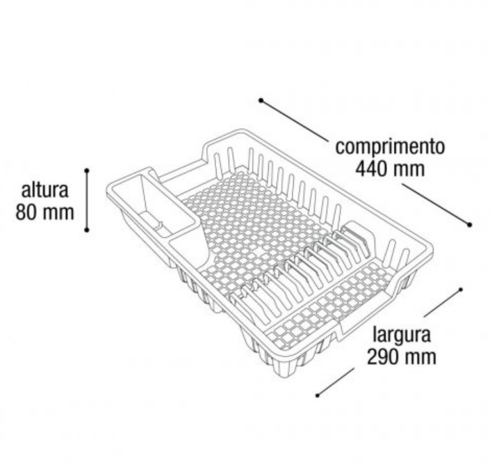 ESCORREDOR DE LOUÇAS DE PLÁSTICO PARA 12 PRATOS CINZA 44X29CM - ARQPLAST