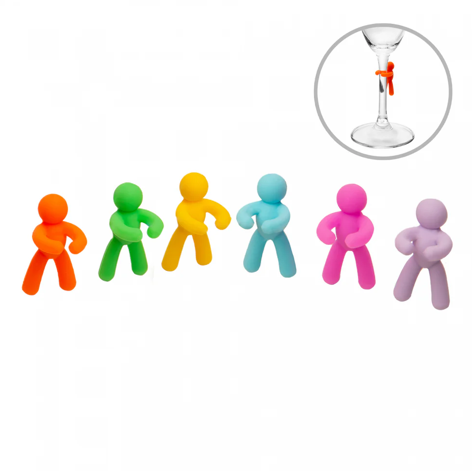 KIT COM 6 MARCADORES DE TAÇAS BONEQUINHO DE SILICONE - LYOR