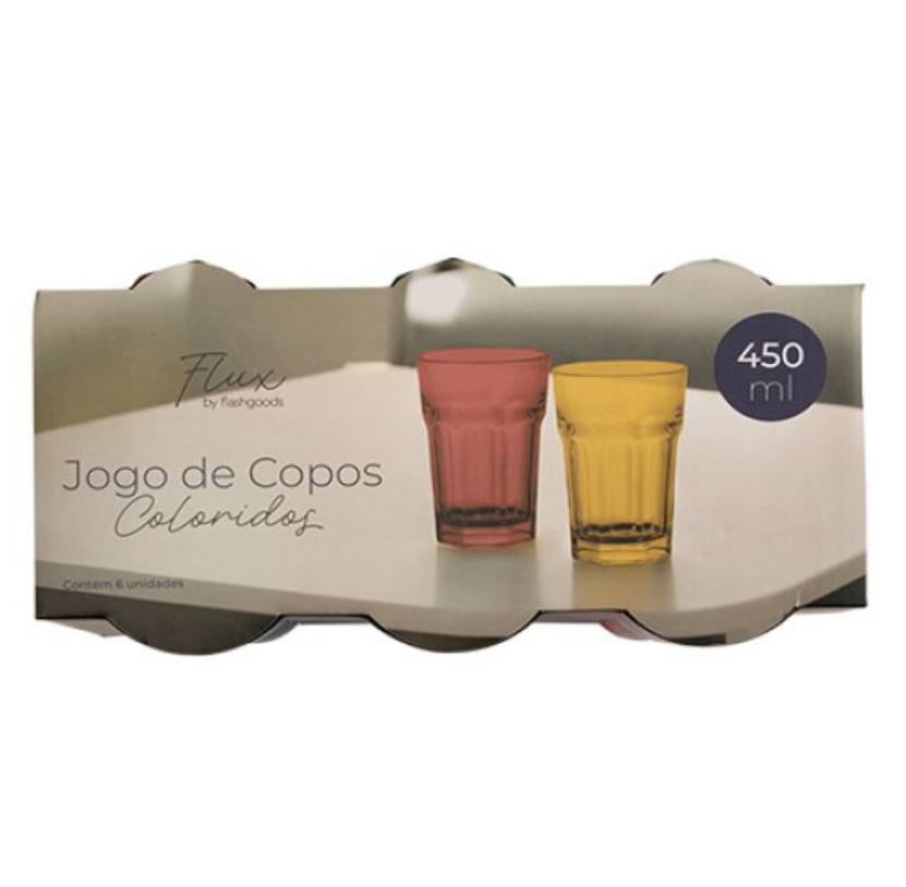 KIT COM 6 COPOS COLORIDOS DE VIDRO 450ML - FLASHGOODS