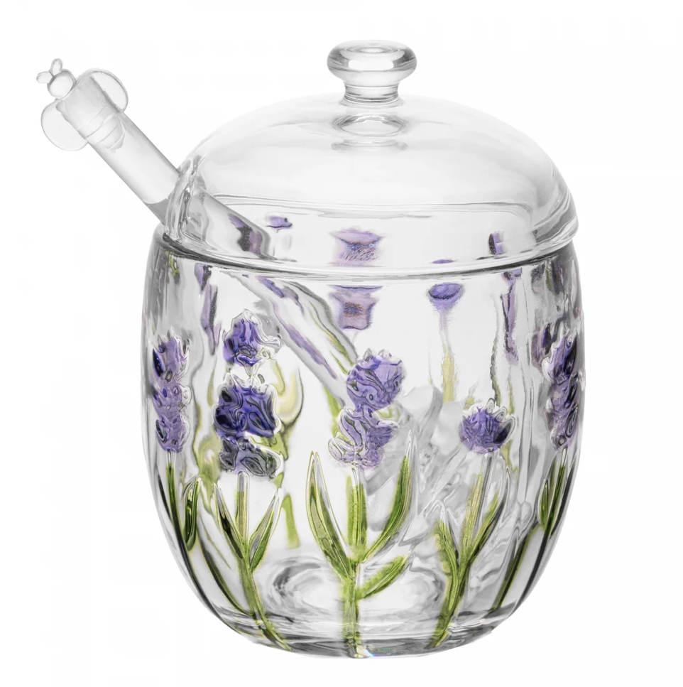 MELEIRA COM PEGADOR E TAMPA DE CRISTAL ECOLÓGICO HAND PAINTING LAVANDA 250ML - LYOR