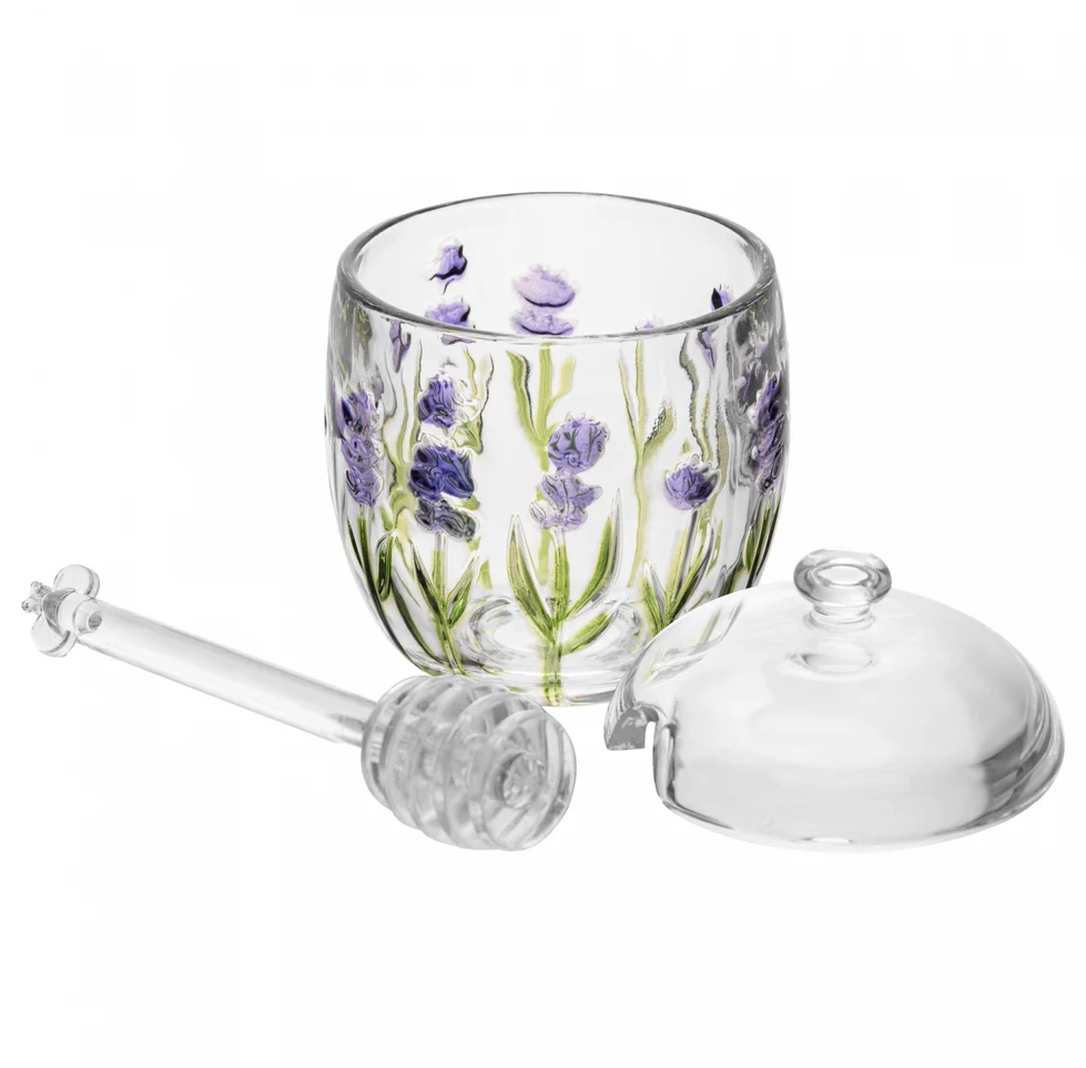 MELEIRA COM PEGADOR E TAMPA DE CRISTAL ECOLÓGICO HAND PAINTING LAVANDA 250ML - LYOR