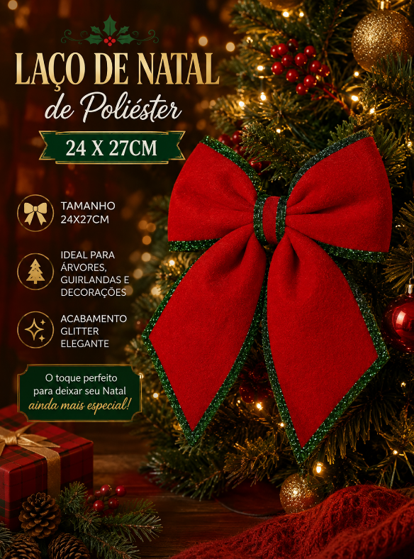 LAÇO DE NATAL DECORATIVO DE POLIÉSTER 24X27CM - MULTIART