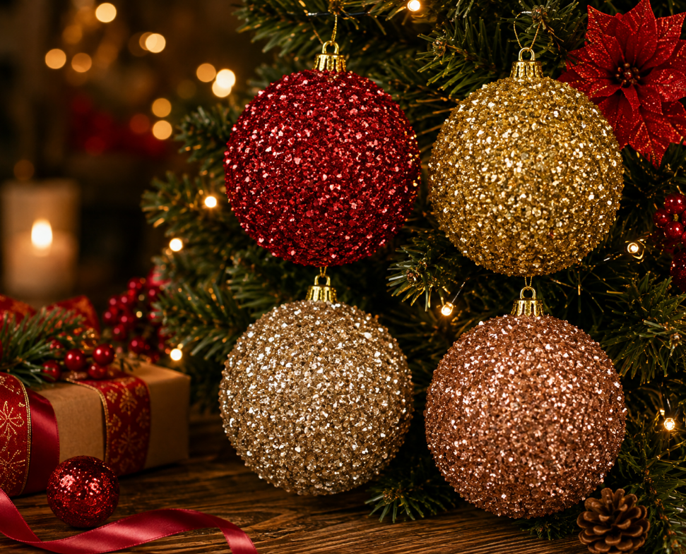 BOLA DE NATAL DECORADA COM GLITTER 8CM CORES SORTIDAS UNITÁRIA - MULTIART