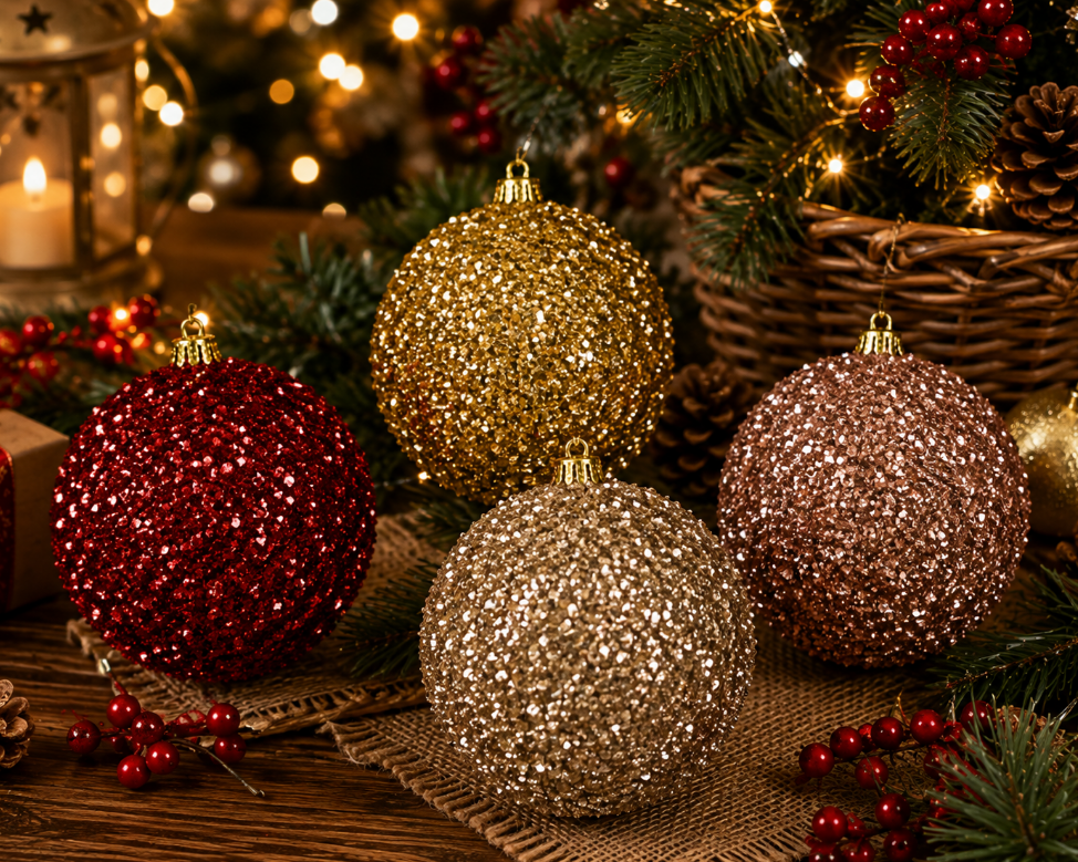 BOLA DE NATAL DECORADA COM GLITTER 8CM CORES SORTIDAS UNITÁRIA - MULTIART