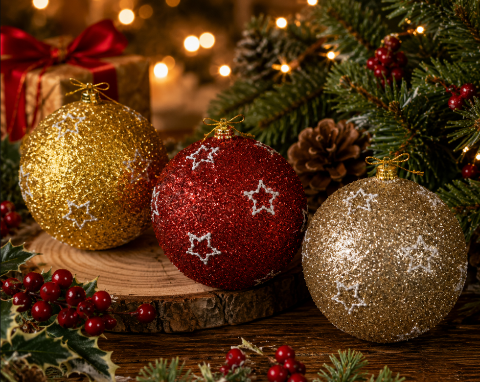 BOLA DE NATAL DECORADA STAR COM GLITTER 8CM CORES SORTIDAS UNITÁRIA - MULTIART