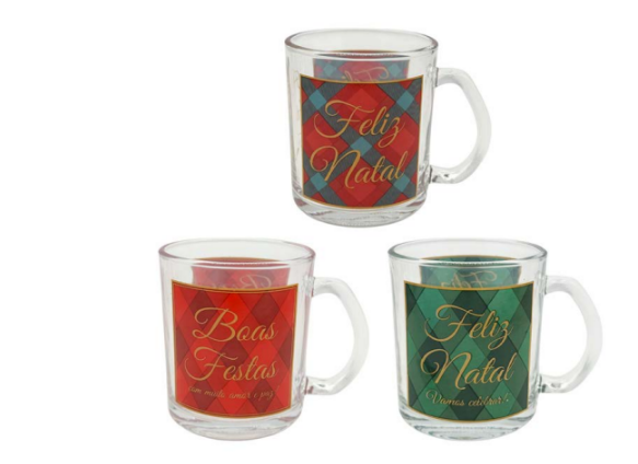 CANECA NATALINA DE VIDRO NOITE ENCANTADA 330ML 9X7CM - MULTIART