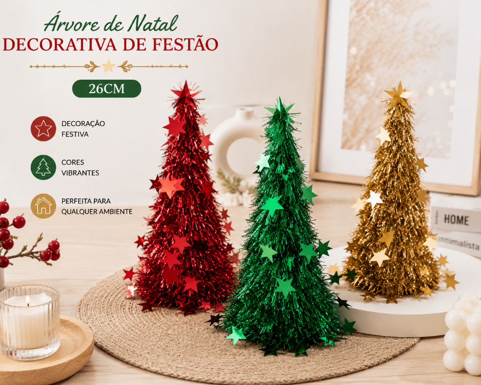 ÁRVORE DE NATAL DECORATIVA DE FESTÃO COM ESTRELAS 26CM CORES SORTIDAS - MULTIART