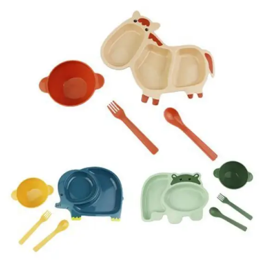 KIT LANCHE INFANTIL DE PLÁSTICO COM PRATO, POTE E TALHERES 25X16CM SORTIDO - CLINK