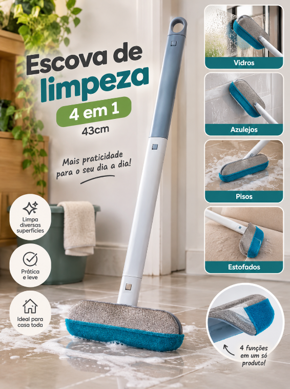 ESCOVA DE LIMPEZA MULTIFUNCIONAL 4 EM 1 DE PLÁSTICO E MICROFIBRA 43CM - CLINK