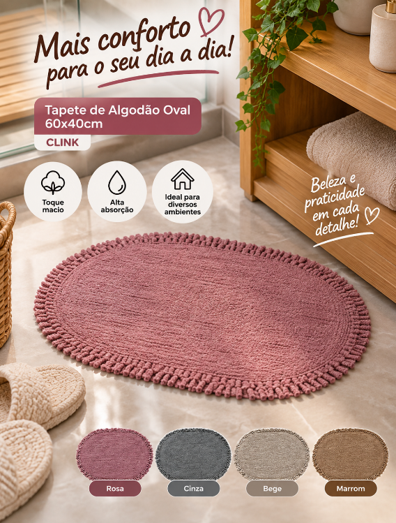TAPETE DE ALGODÃO OVAL 60X40CM CORES SORTIDAS - CLINK