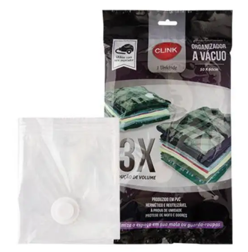 ORGANIZADOR À VÁCUO DE PLÁSTICO PARA ROUPAS E COBERTORES 60X50CM - CLINK