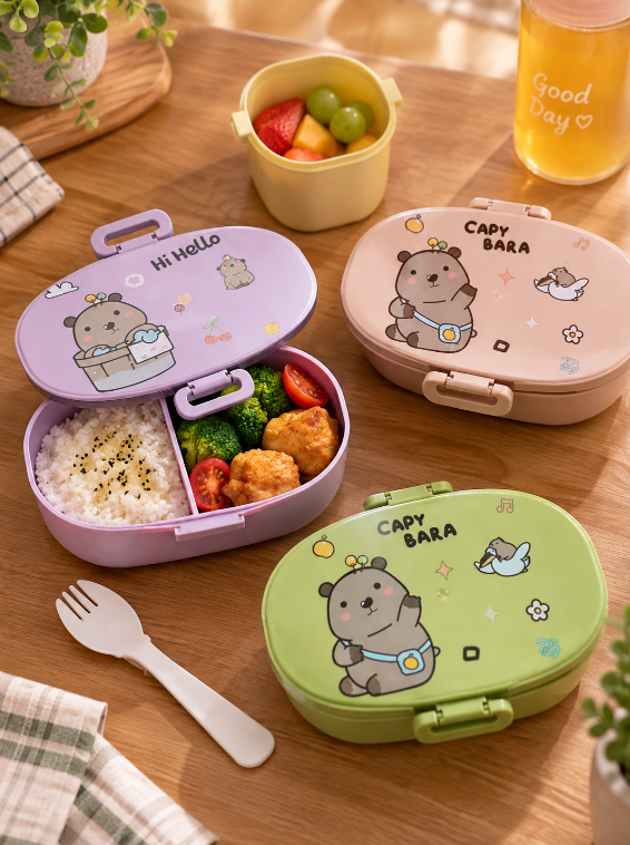 KIT ALIMENTAÇÃO INFANTIL MARMITA CAPIVARA 600ML COM GARFO 17X11CM - CLINK