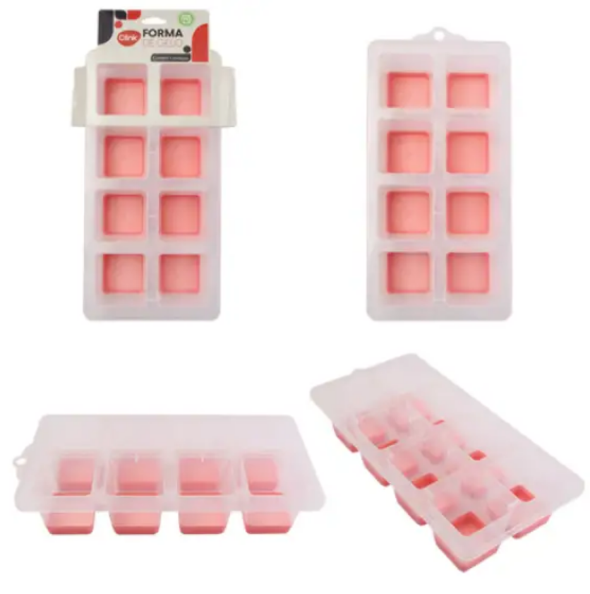 FORMA DE GELO COM FUNDO DE SILICONE FÁCIL REMOÇÃO CUBOS PERFEITOS 26X12CM - CLINK