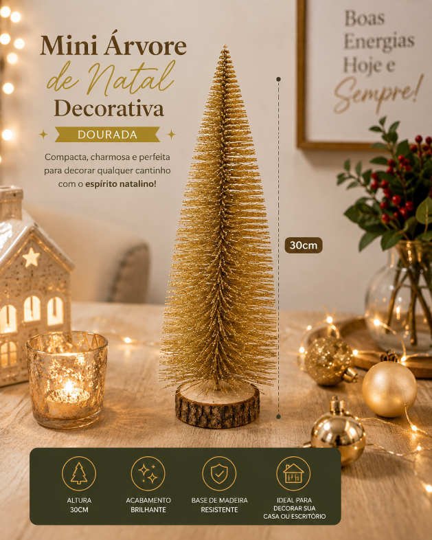 ÁRVORE DECORATIVA DE NATAL DOURADA 30CM - MULTIART