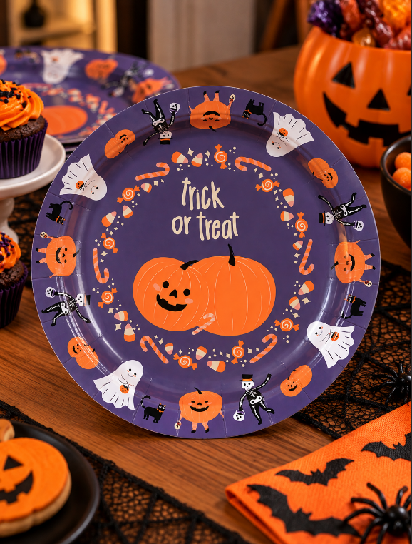 KIT COM 2 BANDEJAS DE PAPEL TRAVESSURAS ABÓBORA HALLOWEEN 30X30CM - FLORARTE