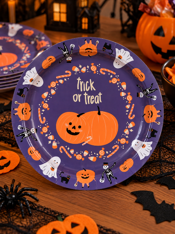 KIT COM 2 BANDEJAS DE PAPEL TRAVESSURAS ABÓBORA HALLOWEEN 30X30CM - FLORARTE