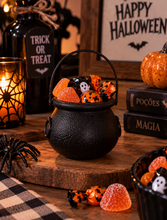 BALDE CALDEIRÃO DA BRUXA HALLOWEEN DECORATIVO PEQUENO PRETO 7X6CM - FLORARTE
