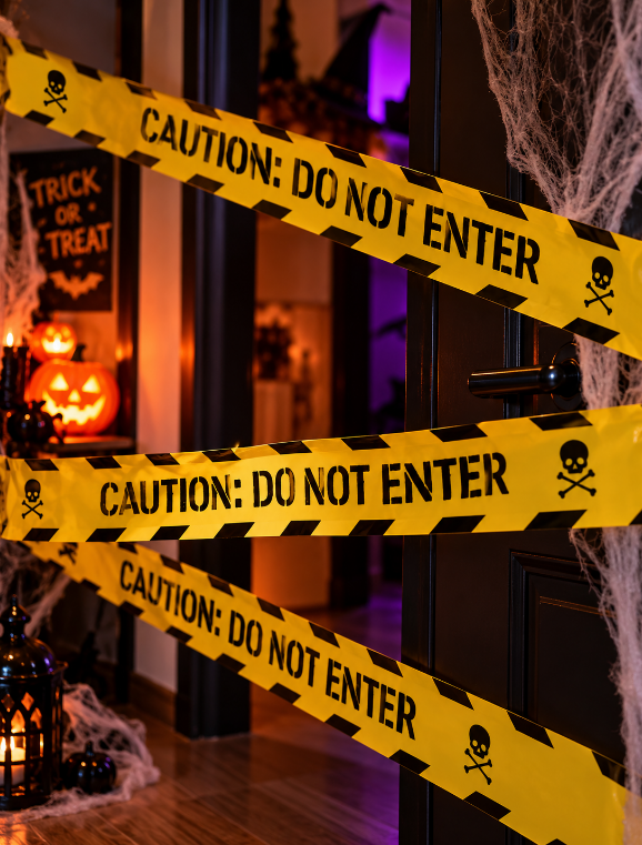 FAIXA DECORATIVA PERIGO HALLOWEEN CAUTION DO NOT ENTER AMARELA 9 METROS - FLORARTE