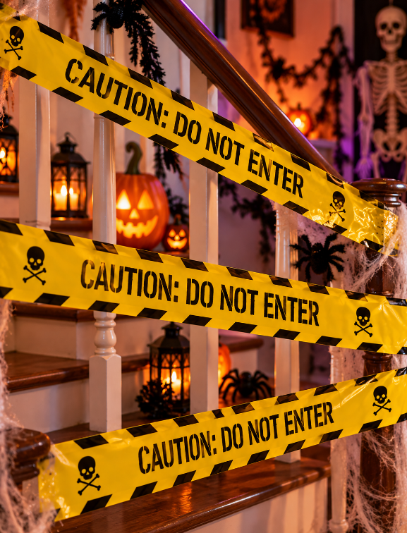 FAIXA DECORATIVA PERIGO HALLOWEEN CAUTION DO NOT ENTER AMARELA 9 METROS - FLORARTE