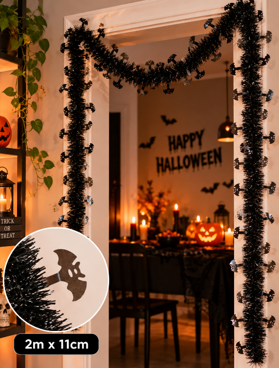FESTÃO DECORATIVO HALLOWEEN MORCEGO PRETO 2MX11CM - FLORARTE