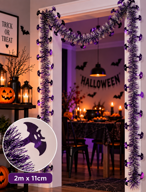 FESTÃO DECORATIVO HALLOWEEN MORCEGO ROXO 2MX11CM - FLORARTE