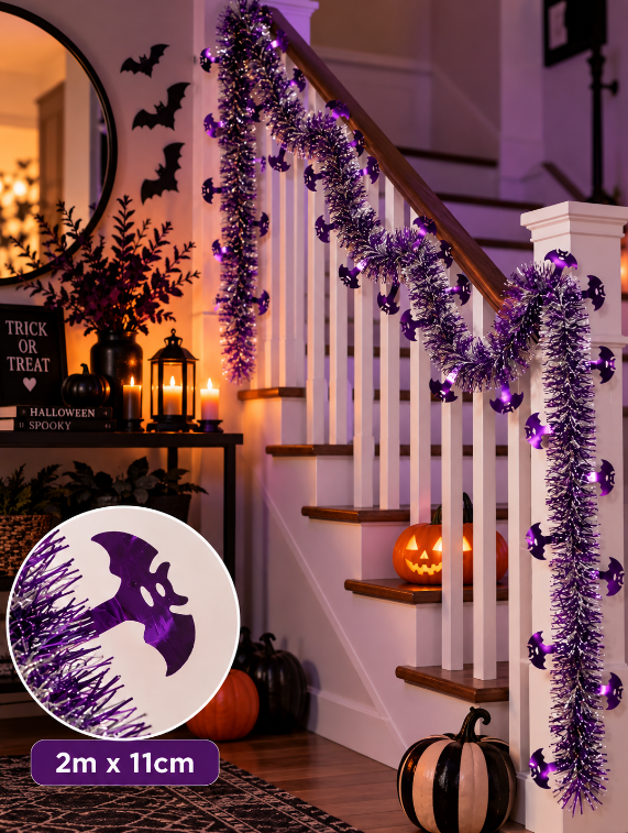 FESTÃO DECORATIVO HALLOWEEN MORCEGO ROXO 2MX11CM - FLORARTE