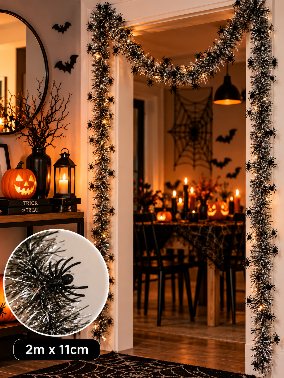 FESTÃO DECORATIVO HALLOWEEN ARANHAS PRETO 2MX11CM - FLORARTE