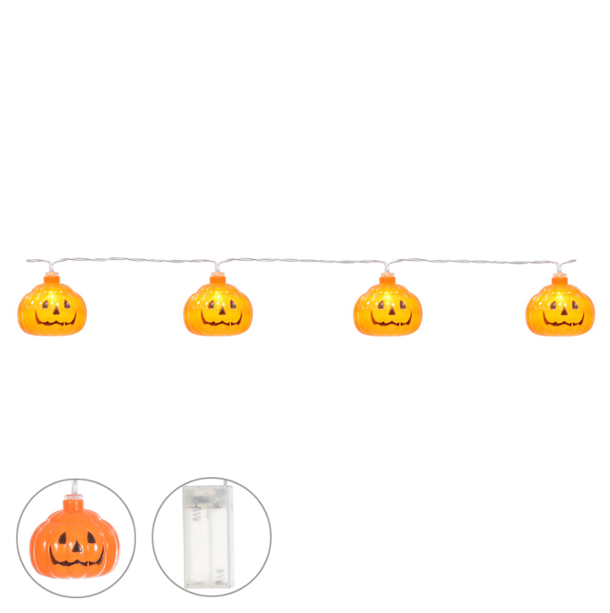 CORDÃO DE LED HALLOWEEN BRANCO QUENTE ABÓBORA LARANJA 1.8 METROS - FLORARTE